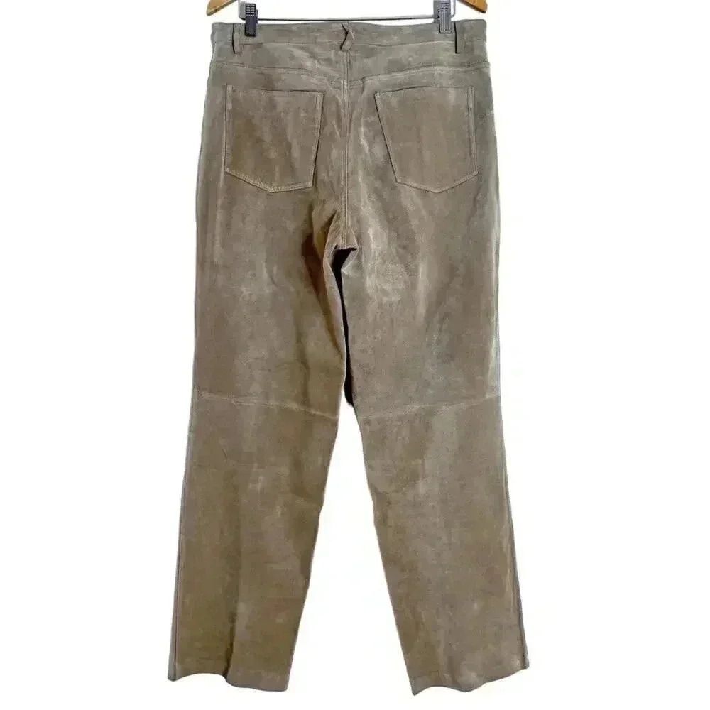 Nordstrom Vintage Tan Suede Leather Straight Leg Pants Women's Size 14 - Picture 4 of 8
